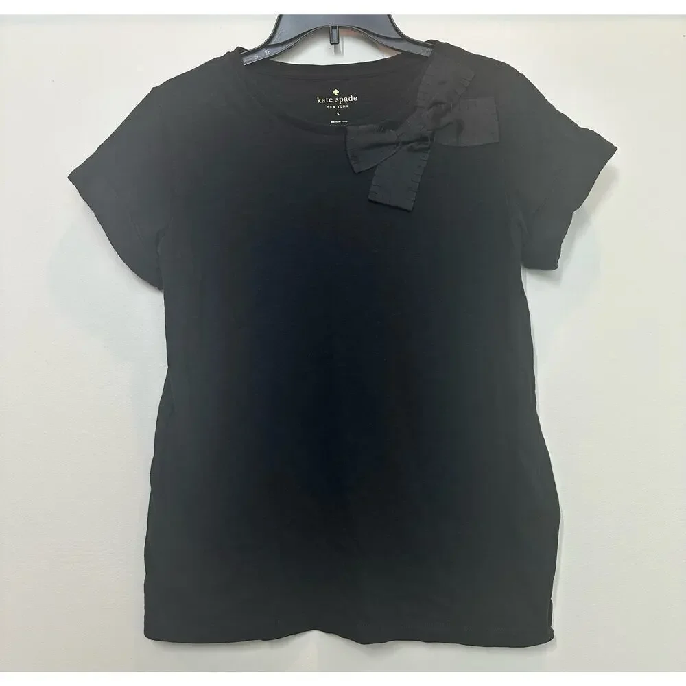 Kate Spade stitched bow cotton tee Size S black